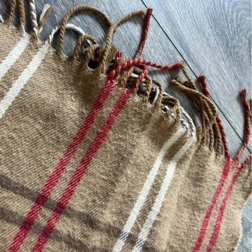 Beige Plaid Fringed Scarf Size O/S